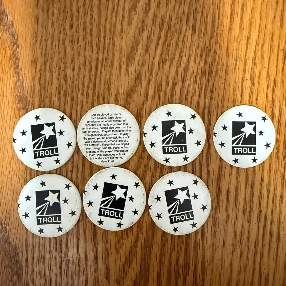 Lot of 7 Troll Pogs holographic Vintage Advertising Game 90s